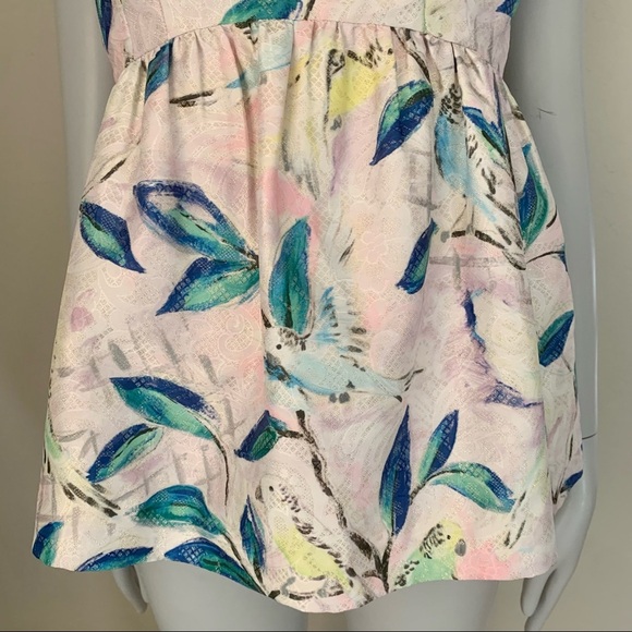 Anthropologie Leifsdottir Peplum Brocade Top Bird Pattern Metallic Sleeveless 0 - Picture 2 of 16